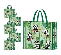 NymphFable 5 Pack Reusable Shopping Bags - Panda Bamboo Grocery Tote, Waterproof Gift Bag, 50LBS, L
