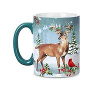 NymphFable 550ml/18oz Winter Woodland Mug Large Snowflake Coffee Mug Cute Animals Cup Deer Fox Mug Gift for Women Men