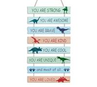 NymphFable 8Pcs Dinosaur Nursery Wall Art, Rustic Encouraging Phrases Wooden Hanging Sign for Boys Bedroom Classroom Children Playroom Decor
