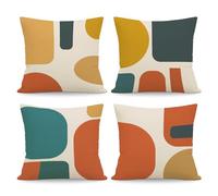NymphFable Abstract Boho Cushion Covers Set of 4, Colour Block Minimalist Linen Throw Pillow Covers for Sofa Living Room Bedroom Decor, 45x45cm