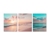 NymphFable Beach Sunrise Wall Art Poster Blue Ocean Seascape Canvas Wall Poster for Bedroom Living Room Decor 12x16 in Unframed Set of 3