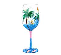 NymphFable Beach Wine Glasses 15oz Hand Painted Colorful Wine Glasses, Blue Sea Beach Themed Gift for Women Men