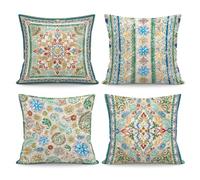 NymphFable Boho Moroccan Cushion Covers Set of 4, Multicolour Mandala Velvet Decorative Pillow Covers for for for Sofa Living Room Bedroom Decor, 45x45cm