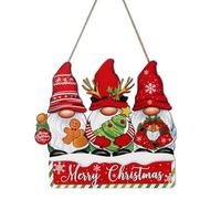 NymphFable Christmas Wooden Front Door Decor, Gnome Merry Christmas Hanging Sign Holiday Festive Ornaments for Farmhouse Porch Indoor Outdoor Home Decorations 11.8x11 in