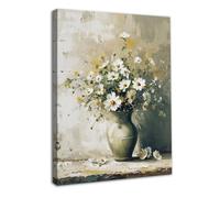 NymphFable Framed Vintage Floral Wall Art Print Daisy in Vase Oil Painting, Classic Flower Wall Art Decor for Bathroom Bedroom Living Room 12x16 in