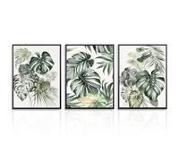 NymphFable Green Botanical Wall Art Poster Boho Tropical Leaf Prints, Natural Plant Leaves Wall Poster for Bedroom Bathroom 12x16 in Set of 3 Unframed