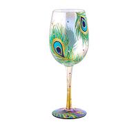 NymphFable Peacock Gifts Hand Painted Iridescent Wine Glass 15oz Colorful Wine Glasses Personalised Birthday Peacock Gift for Women
