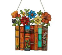 NymphFable Rustic Floral Book Wall Hanging, Vintage Book Stack Wooden Plaque for Reading Nook Study Classroom & Book Lover Gifts