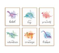 NymphFable Watercolor Dinosaur Wall Decor Poster Inspirational Quotes Canvas Wall Poster for Nursery Kids Room Decor 8x10 in Unframed Set of 6