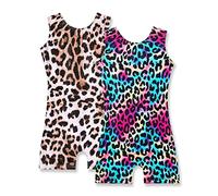 Nymphperi 2 Packs Gymnastics Leotard for Girls Sparkle Biketards with Shorts Kids Sleeveless Unitard One-Piece Dancewear, 2pcs Cheetah A and Cheetah B, 5-6 Jahre