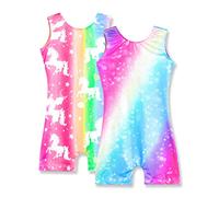 Nymphperi Girls Gymnastics Leotards Size 7-8 Years Old Rainbow Unitard Sparkly 2 Pack Unicorn Star Biketards, 2pcs Rainbow & Unicorn B, 7-8 years