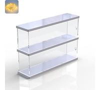 Nynelly 2 Layer Clear Acrylic Display Case with Door - Display Shelf for Models, Figures, Funko Pop, Pop Mart, Labubu, Sonny Angel, Smiski - Assemble Dustproof Display Box (40x10x27 cm, White)