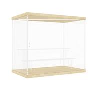 Nynelly 3 Tier Acrylic Display Case for Models, Mini Figures, Pop Mart, Labubu, Sonny Angel, Smiski - Assemble Dustproof Display Box with Light, Door, Display Stand (Wood Top Base, Clear Step)