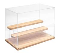 Nynelly 3 Tier Clear Acrylic Display Case for Models, Mini Figures, Pop Mart, Labubu, Sonny Angel, Smiski - Assemble Dustproof Display Box with Door, Display Stand (Wood Base Step)