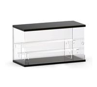 Nynelly 3 Tier Clear Acrylic Display Case for Models, Mini Figures, Pop Mart, Labubu, Sonny Angel, Smiski - Assemble Dustproof Display Box with Door, Display Stand (Lengthen,Black Top Base,Clear Step)