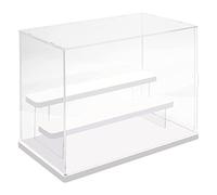 Nynelly 3 Tier Clear Acrylic Display Case for Models, Mini Figures, Pop Mart, Labubu, Sonny Angel, Smiski - Assemble Dustproof Display Box with Door, Display Stand (White Base Step)