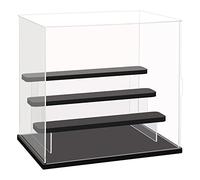 Nynelly 4 Tier Clear Acrylic Display Case for Models, Mini Figures, Pop Mart, Labubu, Sonny Angel, Smiski - Assemble Dustproof Display Box with Door, Display Stand (Black Base Step)