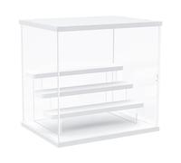 Nynelly 4 Tier Clear Acrylic Display Case for Models, Mini Figures, Pop Mart, Labubu, Sonny Angel, Smiski - Assemble Dustproof Display Box with Door, Display Stand (White Top Base Step)