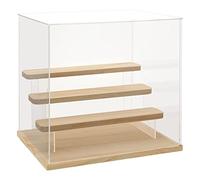 Nynelly 4 Tier Clear Acrylic Display Case for Models, Mini Figures, Pop Mart, Labubu, Sonny Angel, Smiski - Assemble Dustproof Display Box with Door, Display Stand (Wood Base Step)