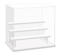 Nynelly 4 Tier Clear Acrylic Display Case for Models, Mini Figures, Pop Mart, Labubu, Sonny Angel, Smiski - Assemble Dustproof Display Box with Door, Display Stand (White Base Step)