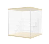 Nynelly 5 Tier Acrylic Display Case for Models, Mini Figures, Pop Mart, Labubu, Sonny Angel, Smiski - Assemble Dustproof Display Box with Light, Door, Display Stand (Wood Top Base, Clear Step)