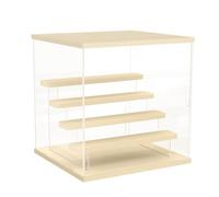 Nynelly 5 Tier Clear Acrylic Display Case for Models, Mini Figures, Pop Mart, Labubu, Sonny Angel, Smiski - Assemble Dustproof Display Box with Door, Display Stand (Wood Top Base Step)