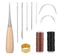 Nynkyon 11Pcs Leather Sewing Kit, Leather Working Tools with Awl, Waxed Thread, Needles and Thimble for DIY Sewing, Upholstery Sewing Kit Suitable for Sofas Purses Handbags Shoes Leather Items