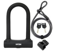 NYOM Heavy Duty D Lock with Cable - 17mm Anti-Theft Bicycle Lock for Road, Electric & Folding Bikes - 5ft Steel Cable, 2 Keys & Frame Mount Included