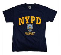 NYPD Short Sleeve Front Yellow Print T-Shirt Navy Large
