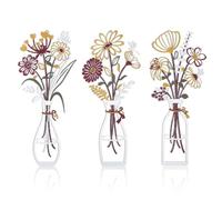 NypmhFable 3Pcs Metal Floral Wall Art, Rustic Farmhouse Wildflower Bouquet Sculptures for Living Room Bathroom Kitchen Decor