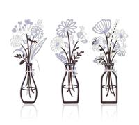 NypmhFable 3Pcs Metal Flower Wall Art, Rustic Farmhouse Minimalist Floral Bouquet Sculptures for Living Room Bathroom Kitchen Decor