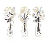 NypmhFable 3Pcs Metal Flower Wall Art Set, Rustic Farmhouse Neutral Floral Bouquet Sculptures for Living Room Bedroom Kitchen Decor