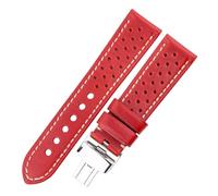 NYPTS Breathable Genuine Leather Watchbands Women Men 5 Colors Strap 20mm 22mm 24mm Smart Watch Band Deployment Clasp Suitable For Daily Wear(Red,24mm)