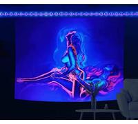 NYRZT Small Blacklight Tapestry for Adults - Burning Lovers, Sexy UV Reactive, Naked Girl, Neon Wall Hanging for Couples, Bedroom Decoration, 94 x 73.7 cm