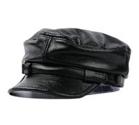 NYSBH Genuine Leather Fisherman Sailor Fiddler Driver Hat Flat Cap for Men Women Black