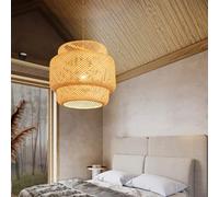 NYSCR Hand Woven Bamboo Rattan Pendant Light Fixture for Bedroom and Living Room Chinese Style Hollow Lantern Chandelier Wicker Basket Ceiling Lamp (Beige 30cm)