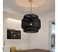 NYSCR Hand Woven Bamboo Wicker Rattan Pendant Light Fixture for Bedroom and Living Room Chinese Style Hollow Lantern Chandelier with Hand Woven Basket Design (Black 40cm)