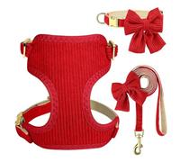 NYSDM 3PCS Dog Collar Harness Leash Set Breathable Harnesses Soft Velvet Puppy Necklace With Bowknot Pet Walking Rope For Pug