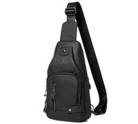 NYSDM Men's USB Chest Bag Leather Crossbody Shoulder Bags Multifunction Travel Outdoor Messenger Pack Fashion