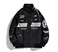 NYSDM Motorcycle Leather Jackets Man Letter Embroidery Leather Coat Patchwork Fashion Streetwear Motor Jacket Red White Black