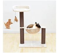 NYSDM Nice fun place Cat Playing tree Three levels with Hammock Scratching Posts plus attached play toy Good weight 10 lbs cat