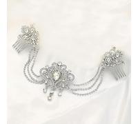 NYSDM Silvery Water Drop Crystal Chain Hair Comb Bridal Forehead Jewelry Rhinestone Ornaments Wedding Headpiece Women Headband