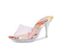 NYSDM summer wear high heels that expose your toes along with grafft-style elegant colorful flip-flops crystal transparent