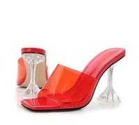 NYSDM Transparent Crystal Clear Heels Women Slippers Candy Color PVC Shoes Female Mules Slides Summer Sandals
