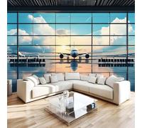 NYSMGS Airport Terminal Photo Wallpaper 3D Wall Mural, Nonwoven Wall Paper Murals Wall Art for Bedroom Living Room Office Home Decor, Airplane Sunset Wallpaper 150x105cm Poster Picture 4H385