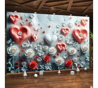 NYSMGS Balloons Flowers Photo Wallpaper 3D Wall Mural, Nonwoven Wall Paper Murals Wall Art for Bedroom Living Room, Pink White Wallpaper 300x210cm Poster Picture for Office Home Decor 3H899