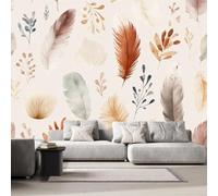 NYSMGS Feather Botanical Photo Wallpaper 300 x 210 cm 3D Panoramic | Wall mural Boho Watercolor Leaf non-woven wallpaper for living room, bedroom, kids room home wall decor 1-207