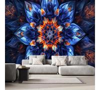 NYSMGS Feature Wall Mural 300 x 210 cm Abstract Mandala Photo Wallpaper | 3D Floral Blue Orange non-woven panoramic wallpaper, wall mural for living room, bedroom, kids room wall decor 1-432