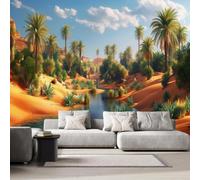 NYSMGS Feature Wall Mural 300 x 210 cm Oasis Palm Tree Photo Wallpaper | 3D Desert Landscape Tropical non-woven panoramic wallpaper, wall mural for living room, bedroom, kids room wall decor 1-197