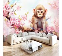 NYSMGS Monkeys Cherry Blossoms Photo Wallpaper 3D Wall Mural, Nonwoven Wall Paper Murals Wall Art for Bedroom Living Room Office Home Decor, Flowers Animals Wallpaper 400x280cm Poster Picture 5C467